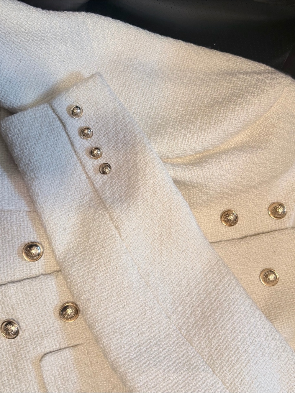 Macy's Cream Textured Blazer with Gold Buttons